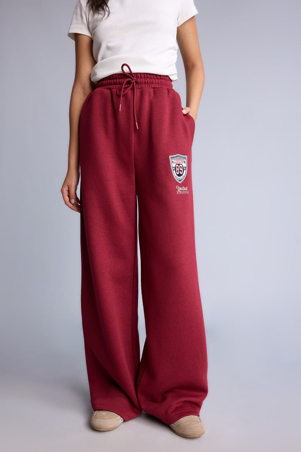Wide Leg Printed Thick Fabric Trousers