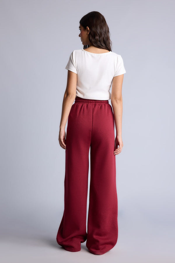 Wide Leg Printed Thick Fabric Trousers