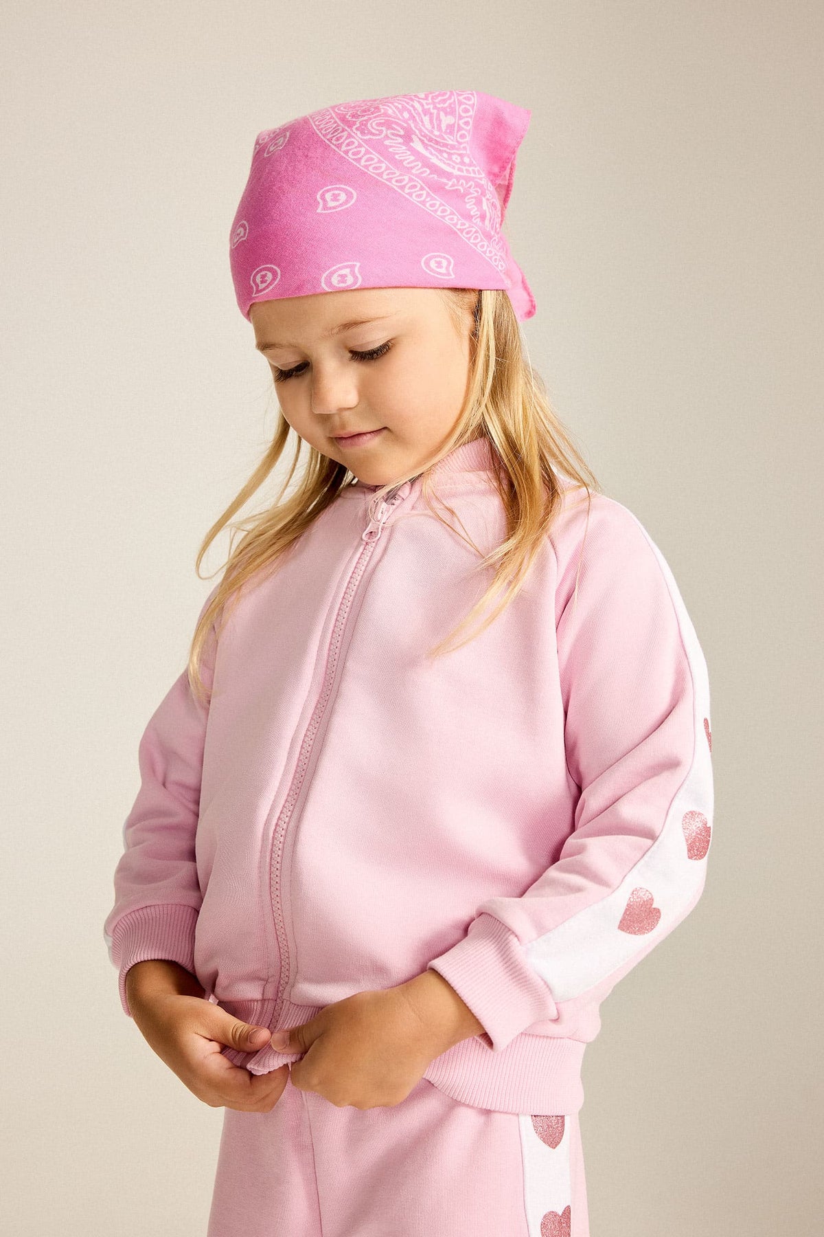 Heart Printed Thick Sweatshirt Fabric Zippered Sweatshirt Cardigan Baby Girl