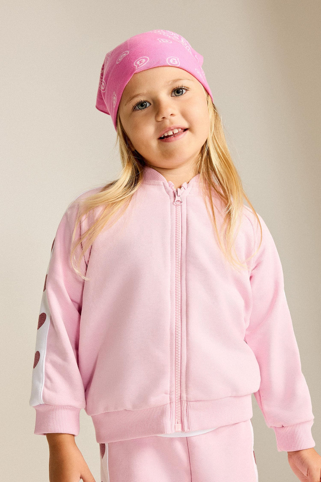 Heart Printed Thick Sweatshirt Fabric Zippered Sweatshirt Cardigan Baby Girl