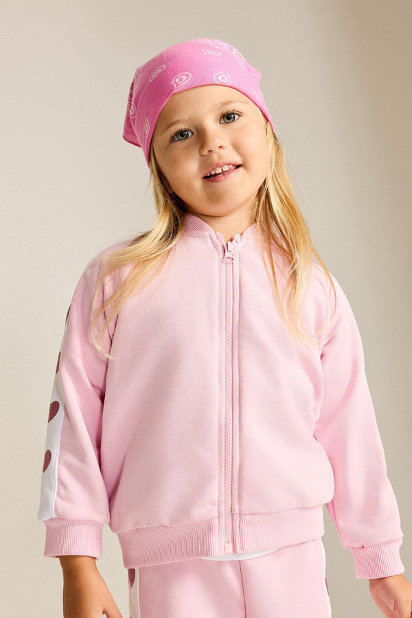Heart Printed Thick Sweatshirt Fabric Zippered Sweatshirt Cardigan Baby Girl