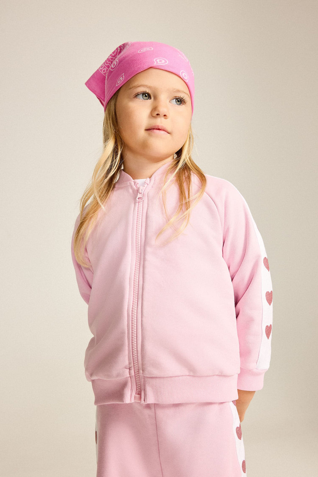 Heart Printed Thick Sweatshirt Fabric Zippered Sweatshirt Cardigan Baby Girl