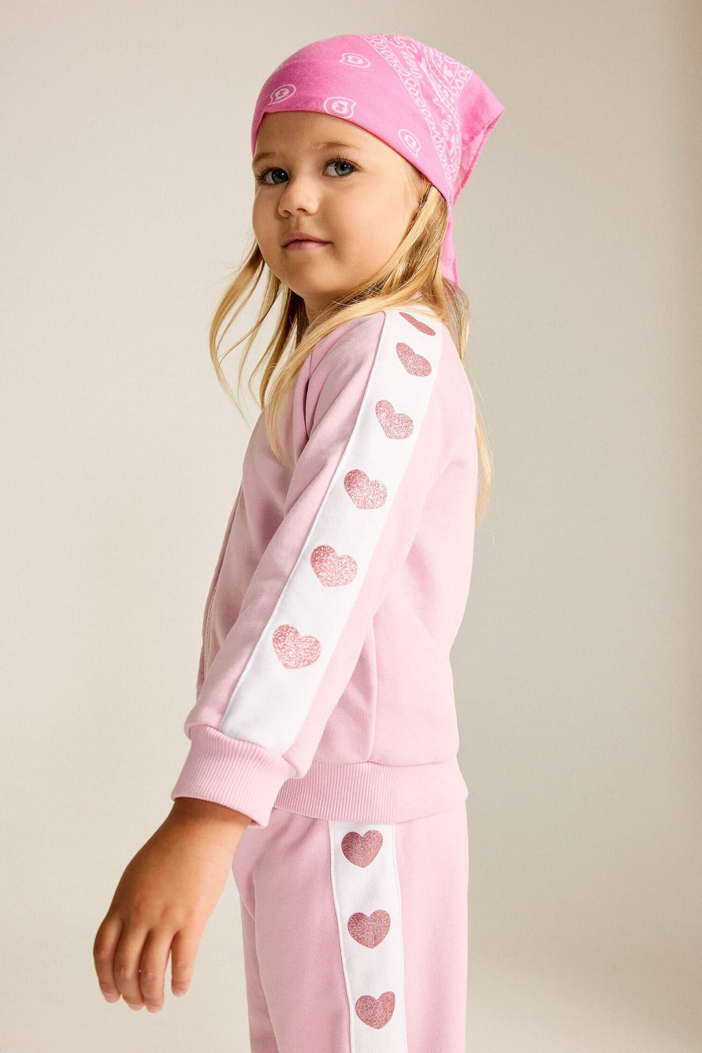 Heart Printed Thick Sweatshirt Fabric Zippered Sweatshirt Cardigan Baby Girl
