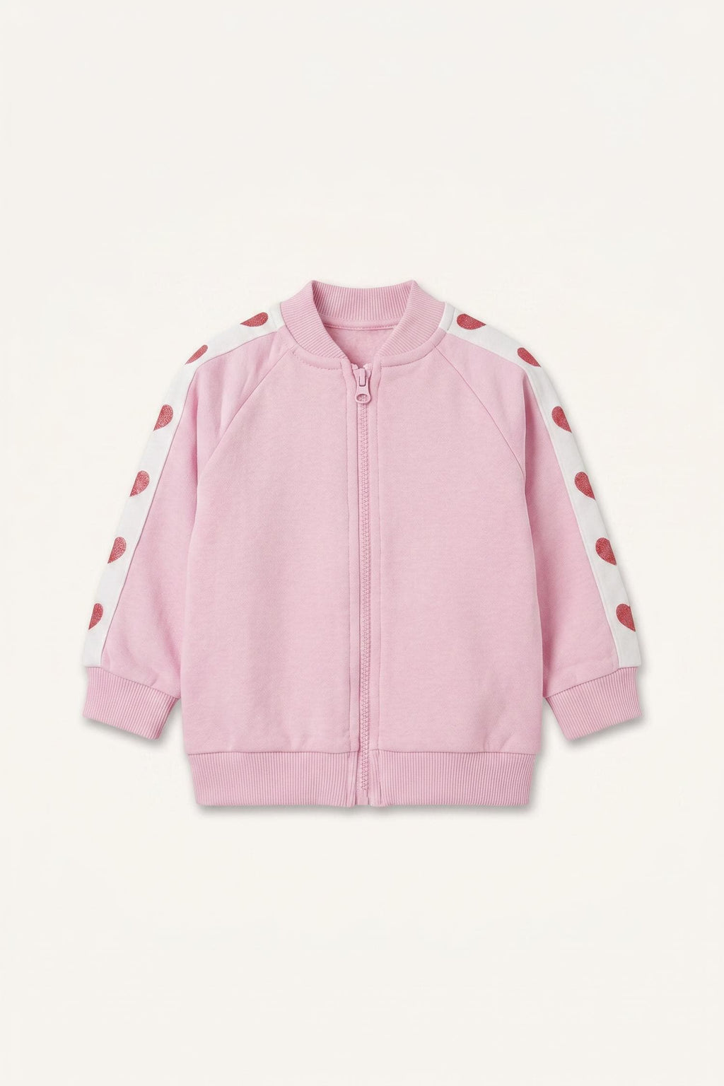 Heart Printed Thick Sweatshirt Fabric Zippered Sweatshirt Cardigan Baby Girl