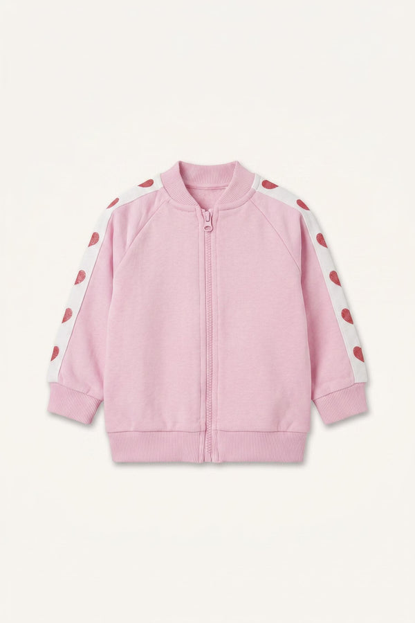 Heart Printed Thick Sweatshirt Fabric Zippered Sweatshirt Cardigan Baby Girl