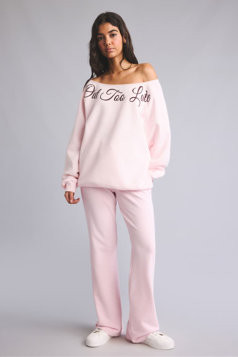 Oversize Cut-Out Boat Neck Printed Sweatshirt