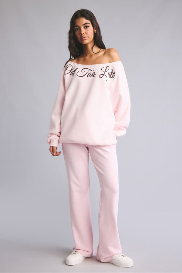 Oversize Cut-Out Boat Neck Printed Sweatshirt