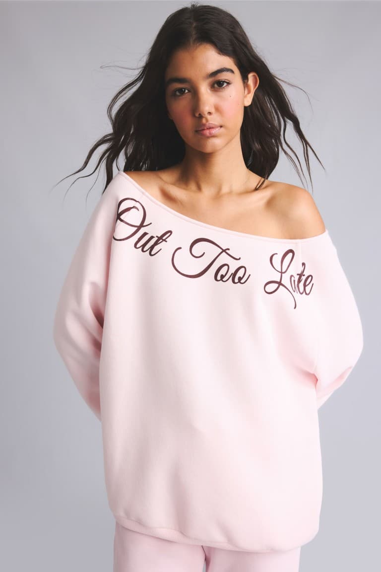 Oversize Cut-Out Boat Neck Printed Sweatshirt