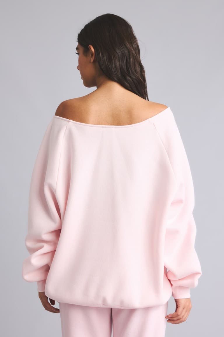 Oversize Cut-Out Boat Neck Printed Sweatshirt