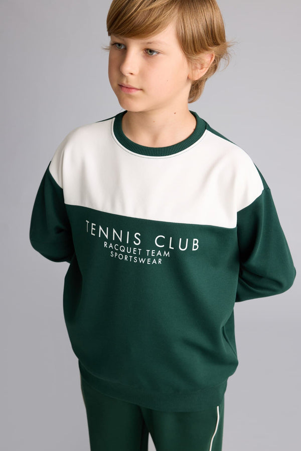 Regular Cotton Crew Neck Printed Green Sweatshirt Boys