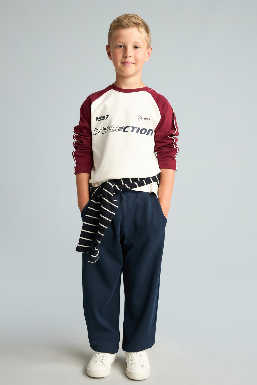 Printed Long Sleeve T-Shirt Top Flexible Waisted Sweatpants 2 Pcs Boys