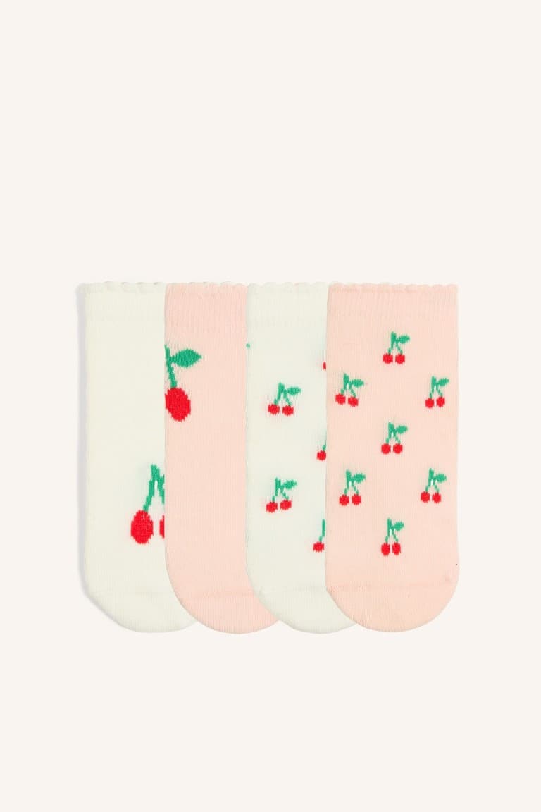 Fruit Printed Seamless 4 Pack Cotton Booties Light Pink Socks Baby Girl Main image