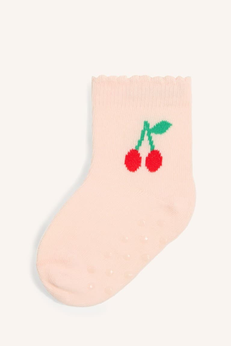 Fruit Printed Seamless 4 Pack Cotton Booties Light Pink Socks Baby Girl Secondary image