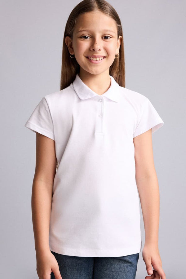 Girls Polo Neck Basic Plain Cotton Short Sleeve T-Shirt