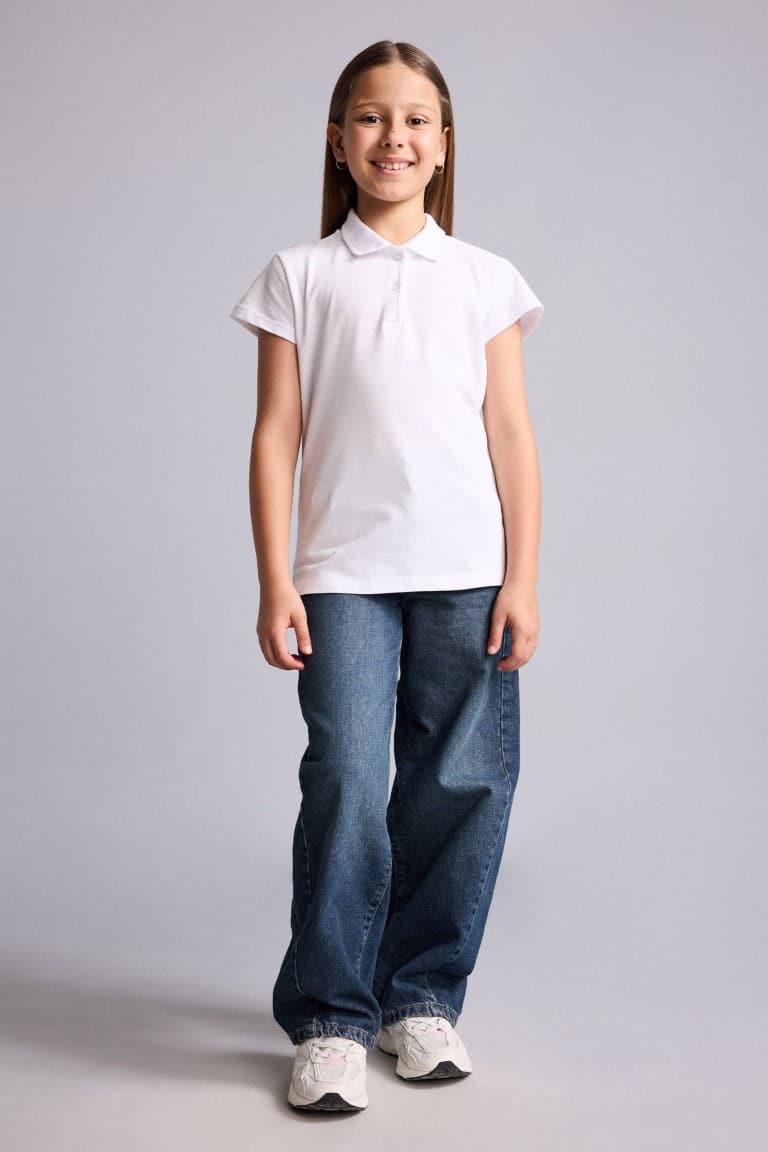 Girls Polo Neck Basic Plain Cotton Short Sleeve T-Shirt