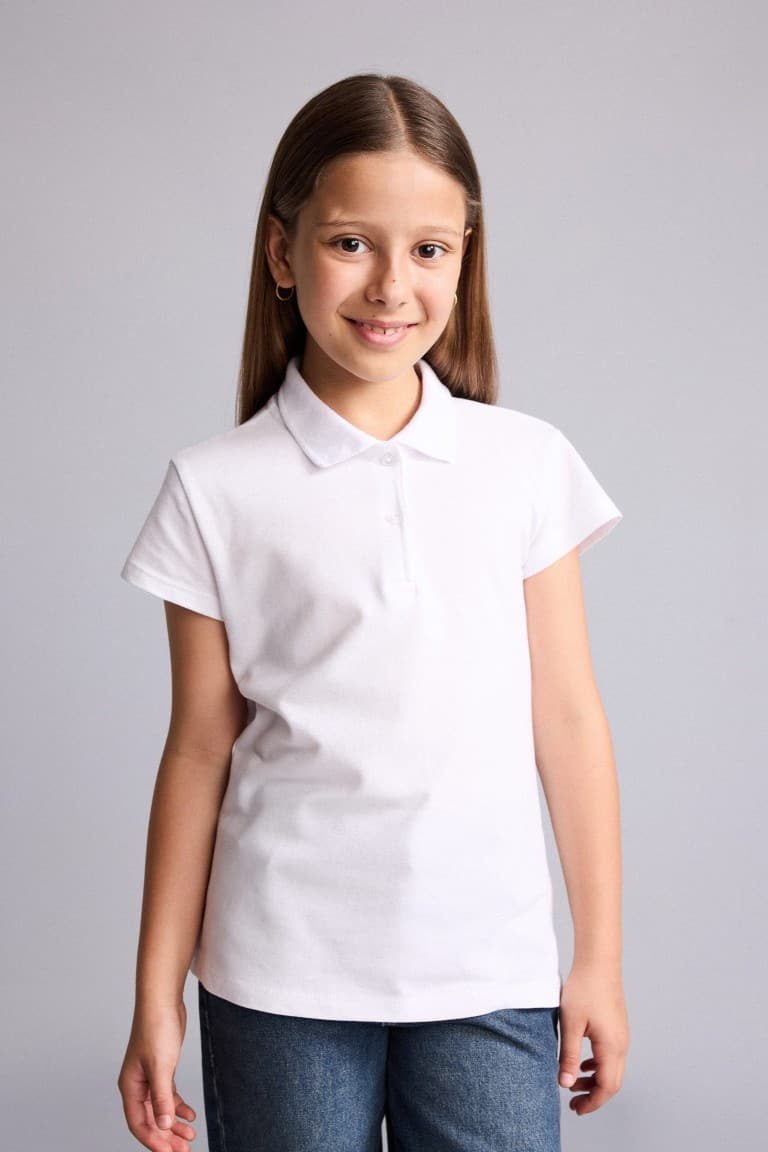 Girls Polo Neck Basic Plain Cotton Short Sleeve T-Shirt