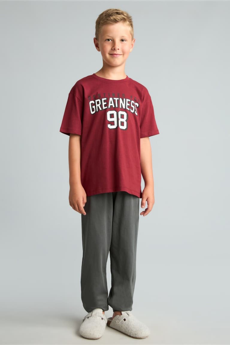 Regular Fit 2-Pack Short Sleeve Printed Burgundy Pajama Set Boy Main image