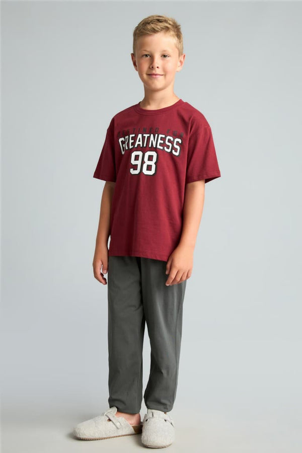 Regular Fit 2-Pack Short Sleeve Printed Burgundy Pajama Set Boy