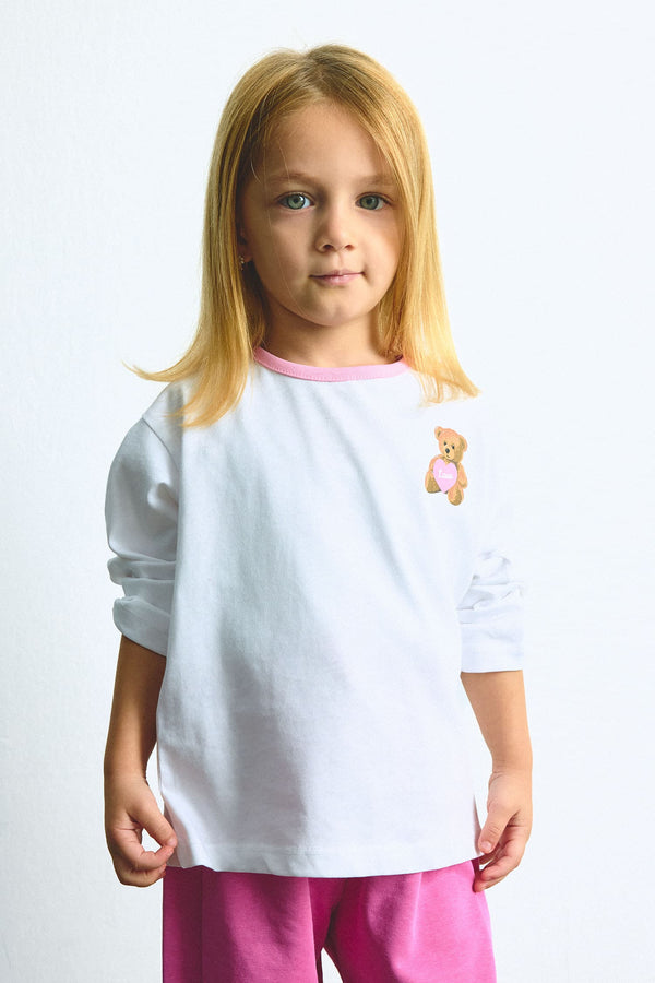 Regular Fit Crew Neck Figured Combed Cotton Long Sleeve T-Shirt Baby Girl
