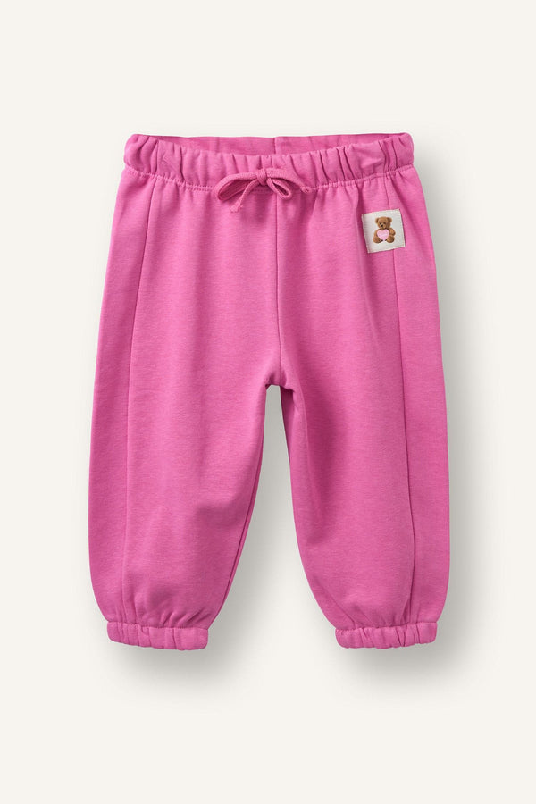Regular Fit Thick Fabric Teddy Bear Crest Sweatpants Baby Girl
