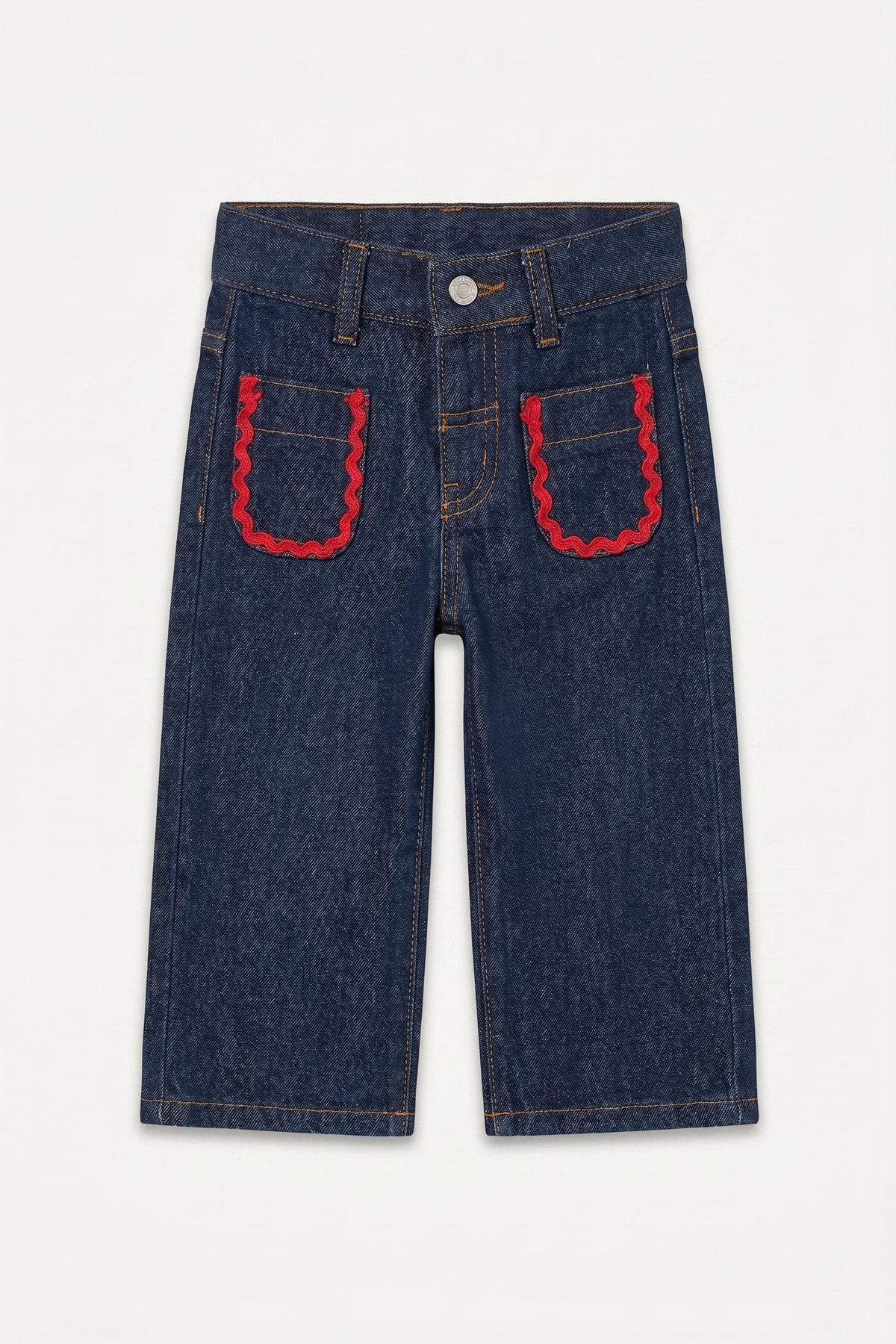 100% Cotton Culotte Stripe Border Detailed Jean Pants with Pockets Baby Girl