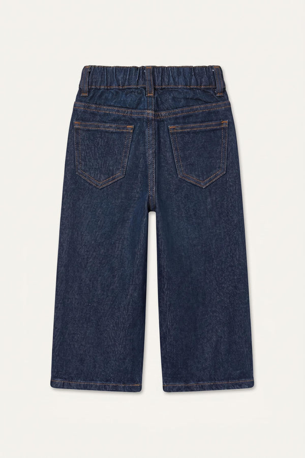 100% Cotton Culotte Stripe Border Detailed Jean Pants with Pockets Baby Girl