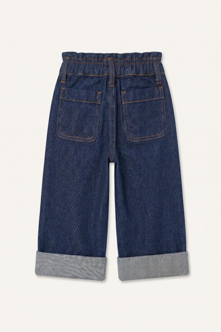 100% Cotton Wide Leg Heart Embroidered Double Leg Jean Pants Baby Girl