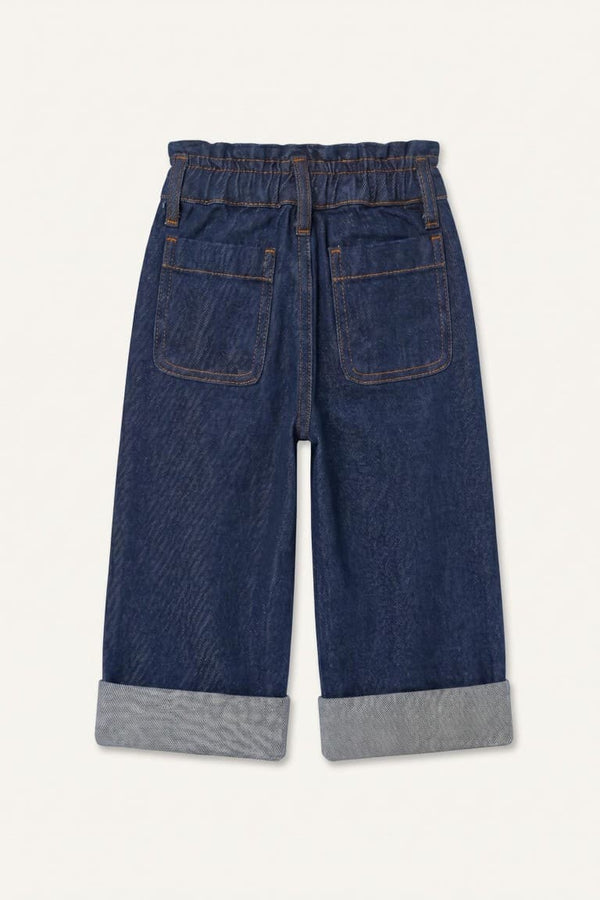 100% Cotton Wide Leg Heart Embroidered Double Leg Jean Pants Baby Girl
