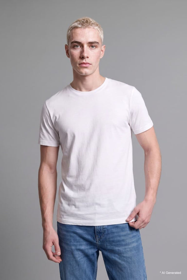 Regular Crew Neck Pique Short Sleeve Basic T-Shirt