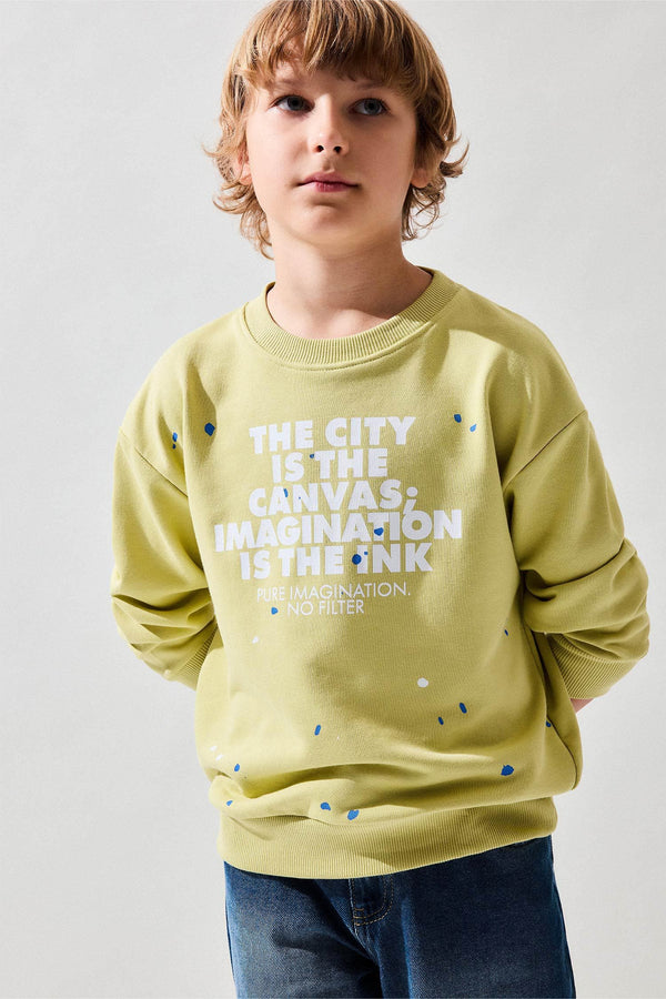 Warm Crew Neck Effect Printed Sweatshirt Boys