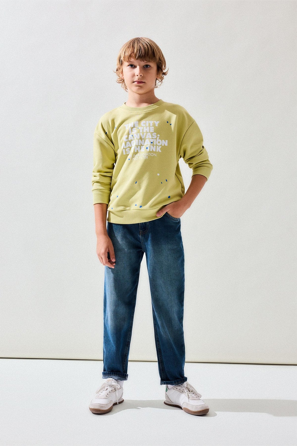 Warm Crew Neck Effect Printed Sweatshirt Boys