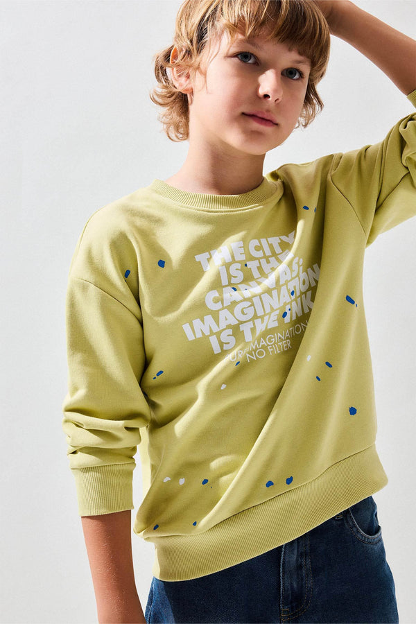 Warm Crew Neck Effect Printed Sweatshirt Boys