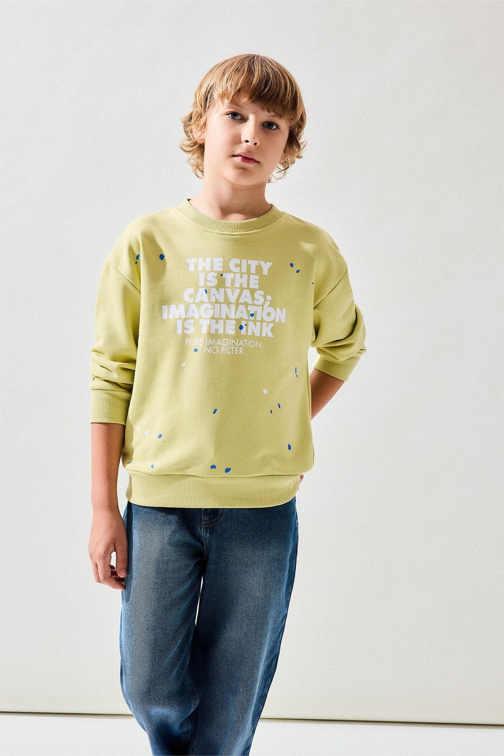 Warm Crew Neck Effect Printed Sweatshirt Boys