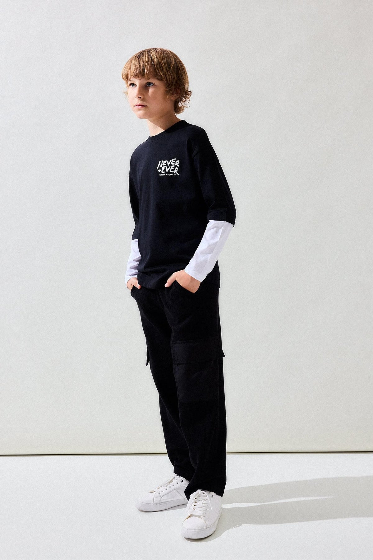 100% Cotton Barrel Black Pants with Fit Cargo Pockets Boys Main image