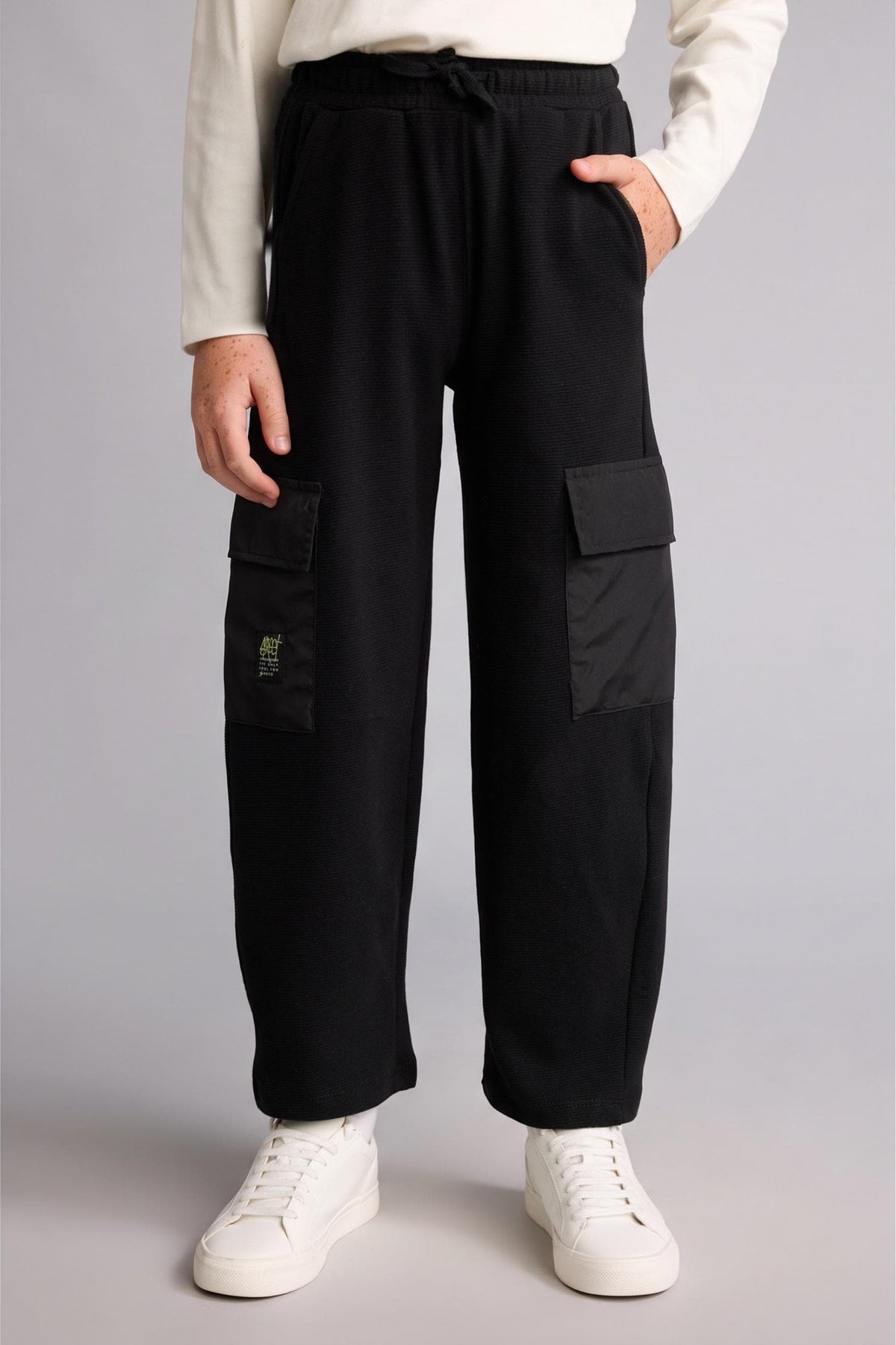 100% Cotton Barrel Black Pants with Fit Cargo Pockets Boys