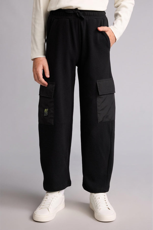 100% Cotton Barrel Black Pants with Fit Cargo Pockets Boys
