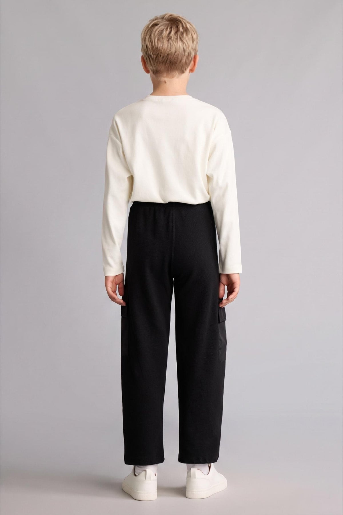 100% Cotton Barrel Black Pants with Fit Cargo Pockets Boys