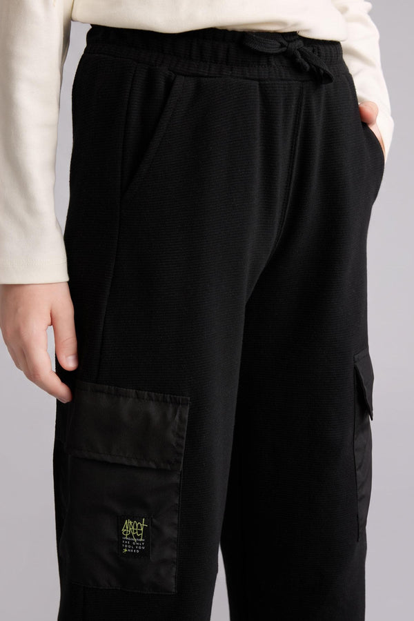 100% Cotton Barrel Black Pants with Fit Cargo Pockets Boys