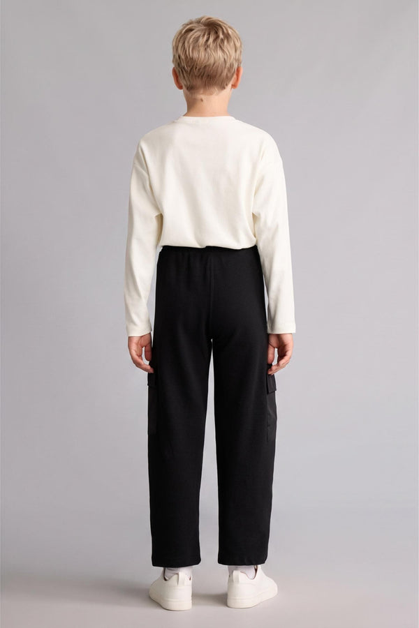 100% Cotton Barrel Black Pants with Fit Cargo Pockets Boys
