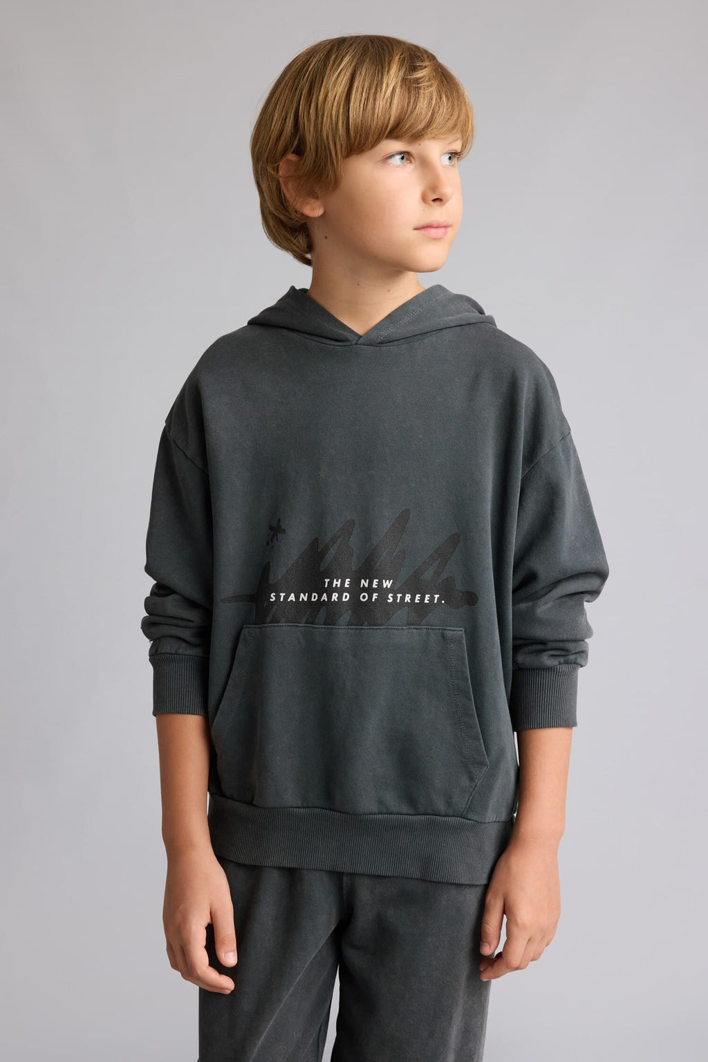 Overless Hooded Kangaroo Pocket Wash Effect Sweatshirt Boy