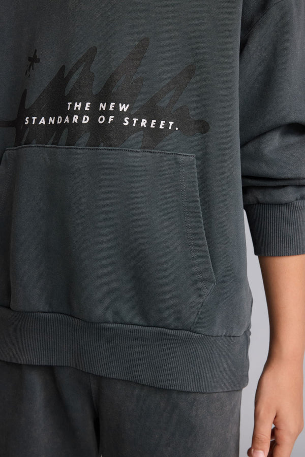 Overless Hooded Kangaroo Pocket Wash Effect Sweatshirt Boy