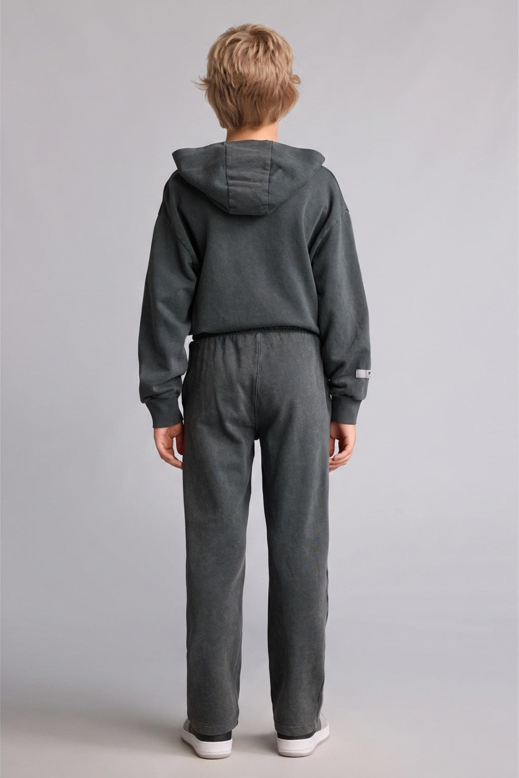 Loose Fit Wash Effect Cotton Printed Gray Sweatpants Boys