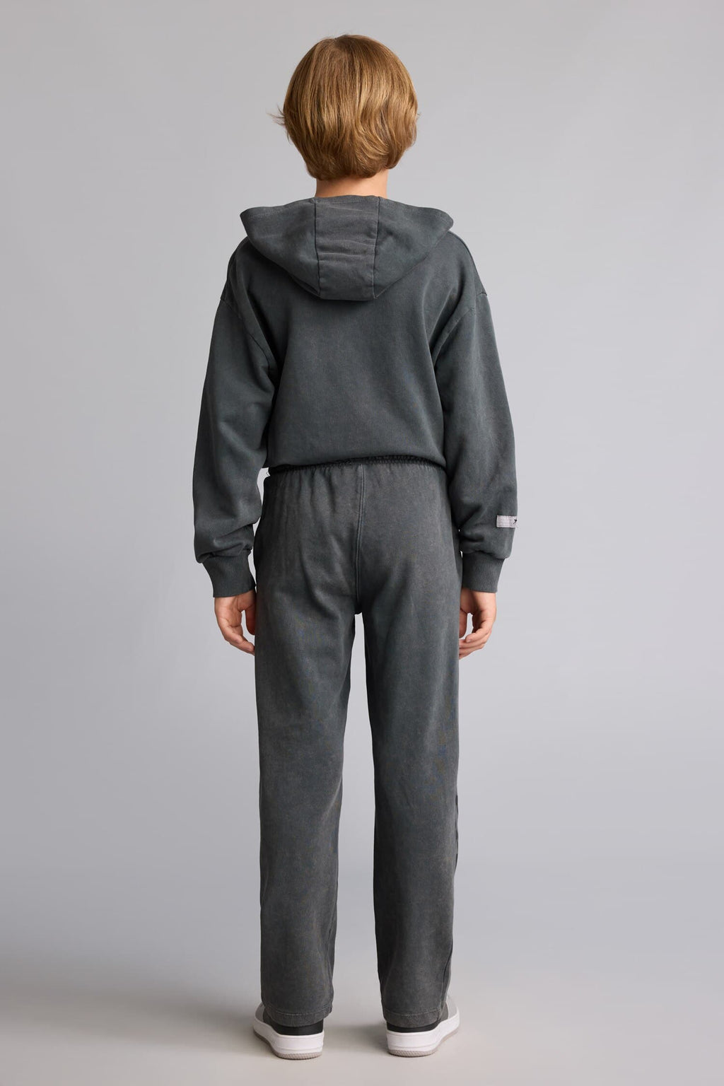 Loose Fit Wash Effect Cotton Printed Gray Sweatpants Boys