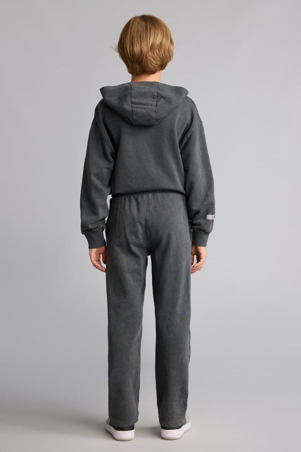 Loose Fit Wash Effect Cotton Printed Gray Sweatpants Boys