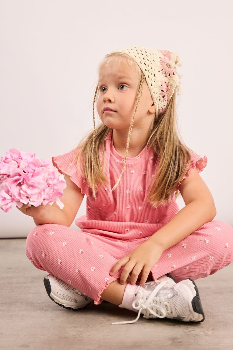 Floral Ribbed 2-Piece Ecru Set Baby Girl Main image