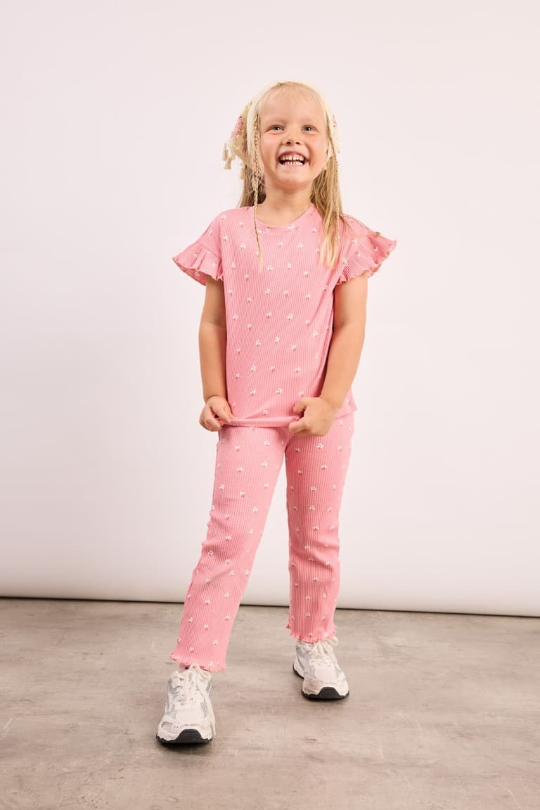 Floral Ribbed 2-Piece Ecru Set Baby Girl