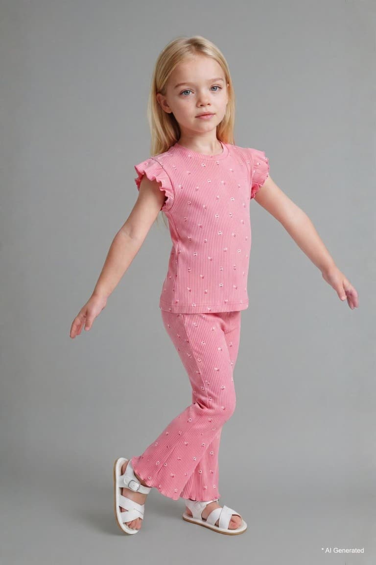 Floral Ribbed 2-Piece Ecru Set Baby Girl