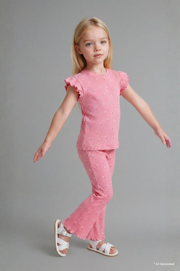 Floral Ribbed 2-Piece Ecru Set Baby Girl