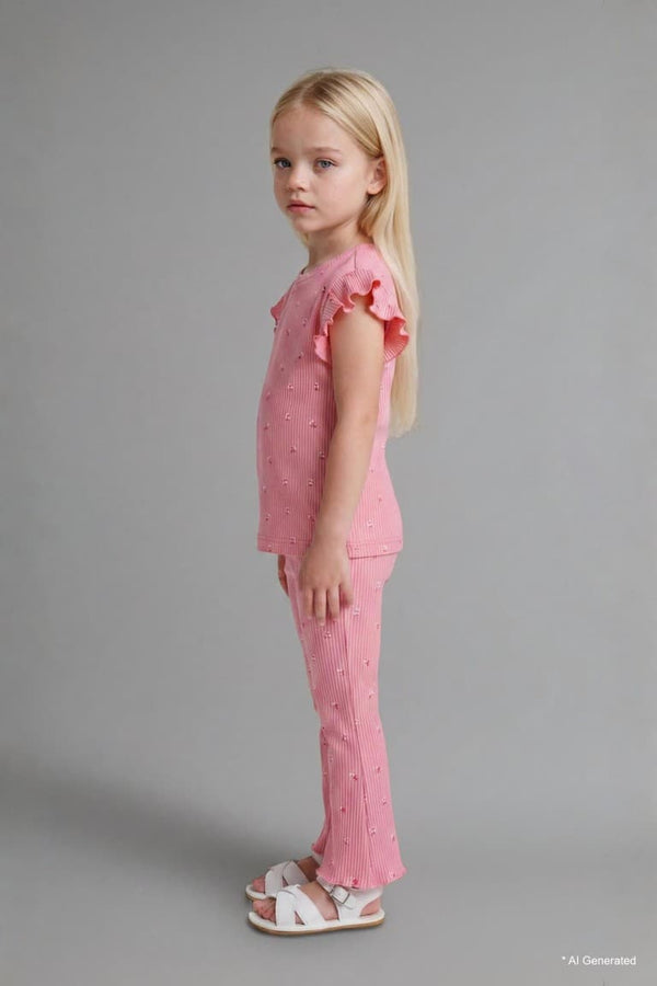 Floral Ribbed 2-Piece Ecru Set Baby Girl