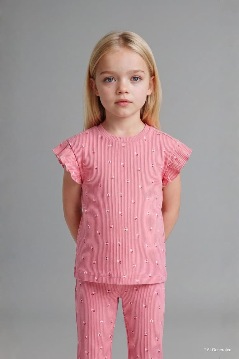 Floral Ribbed 2-Piece Ecru Set Baby Girl